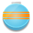 A blue Christmas bauble with an orange stripe