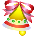 A Christmas bell with a red ribbon