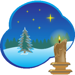A snowy Christmas scene with a candle
