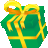 A green present with a gold ribbon