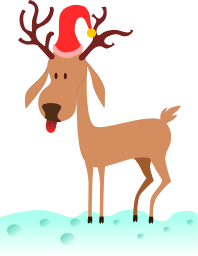 A reindeer wearing a santa hat